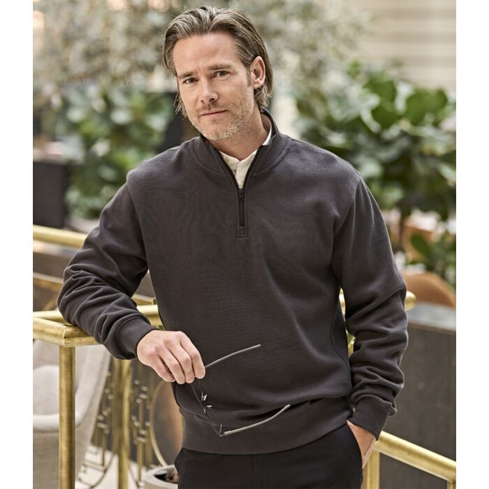 Tee Jays Ribbed Interlock Half Zip Sweatshirt Thumbnail