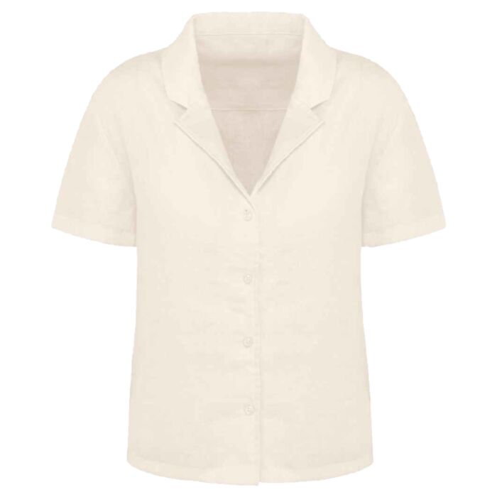 Spasso Ladies Short Sleeve Linen Bowling Collar Shirt Thumbnail