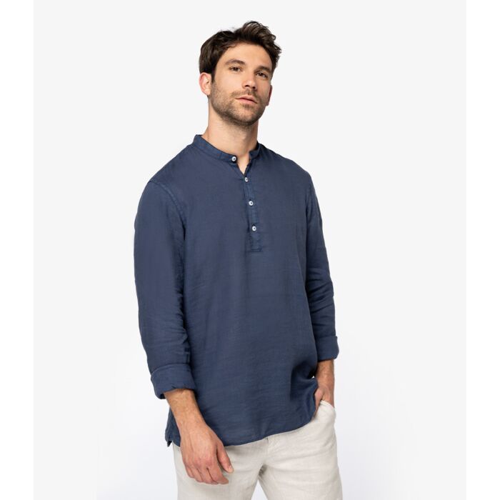 Spasso Washed Mao Collar Shirt Thumbnail