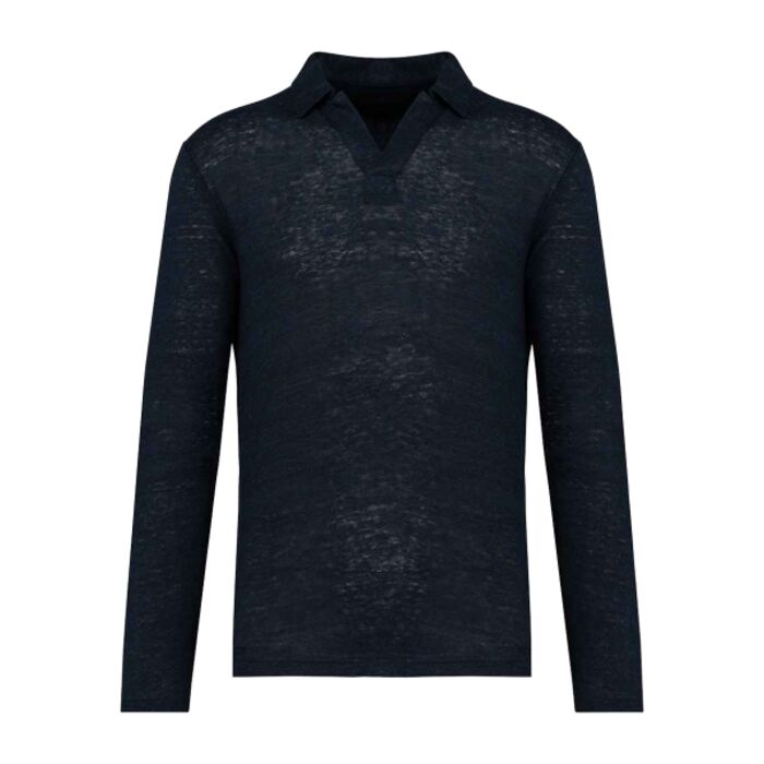 Spasso Long Sleeve Linen Polo Shirt Thumbnail