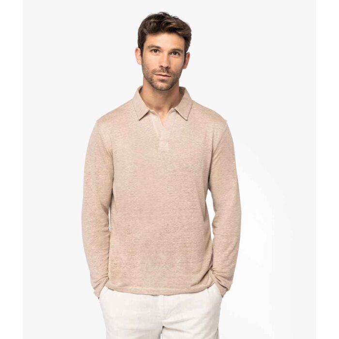 Spasso Long Sleeve Linen Polo Shirt Thumbnail