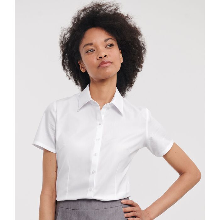 Russell Collection Ladies Short Sleeve Herringbone Shirt Thumbnail
