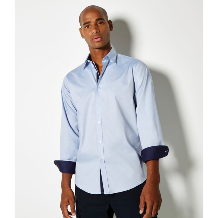 Kustom Kit Premium Long Sleeve Contrast Tailored Oxford Shirt Thumbnail