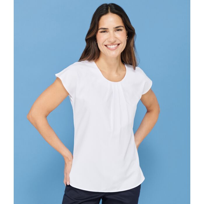 Henbury Ladies Pleat Front Short Sleeve Blouse Thumbnail