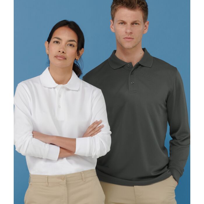 Henbury Unisex Long Sleeve Coolplus® Piqué Polo Shirt Thumbnail