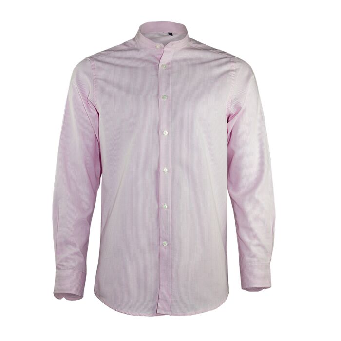 Mandarin Collar Long Sleeve Striped Oxford Shirt Thumbnail