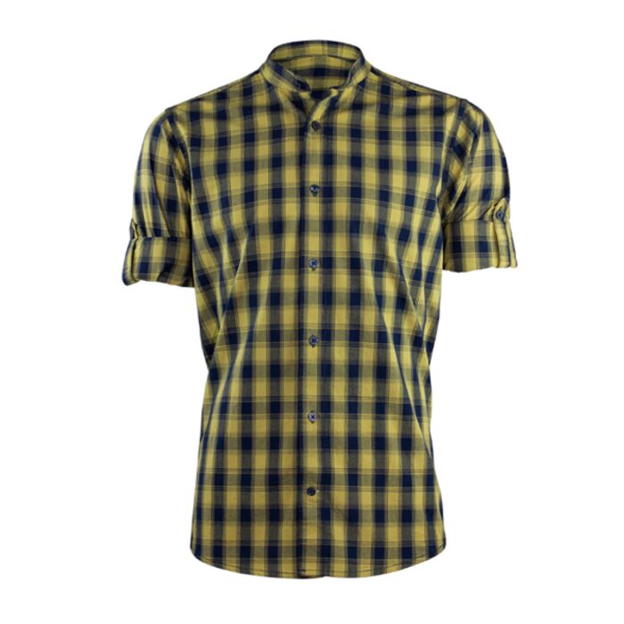 Mandarin Collar Mulligan Check Long Sleeve Shirt Thumbnail