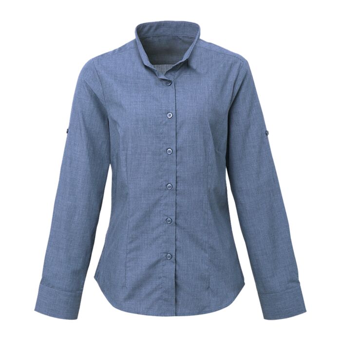 Ladies Mandarin Collar Roll Sleeve Shirt Thumbnail