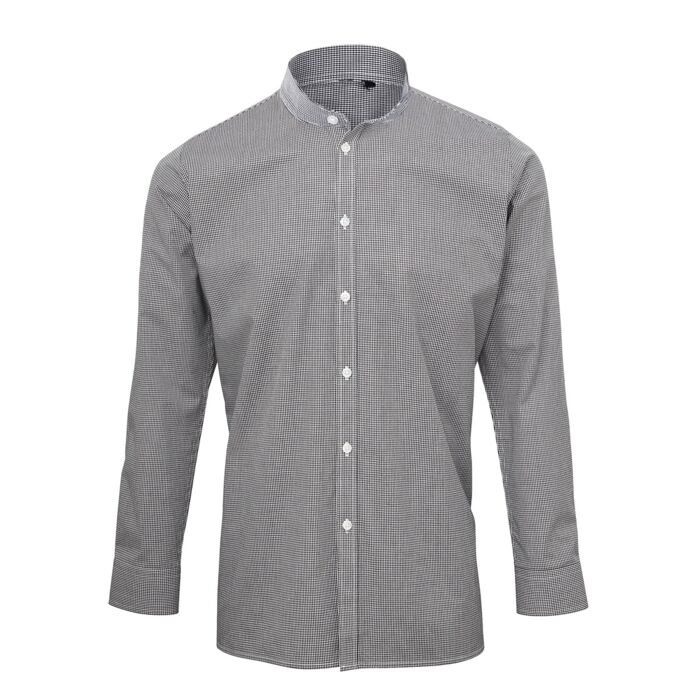 Gingham Mandarin Collar Long Sleeve Shirt Thumbnail