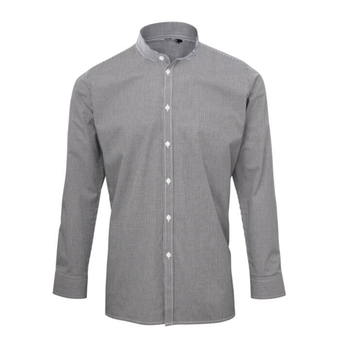 Gingham Mandarin Collar Long Sleeve Shirt Thumbnail