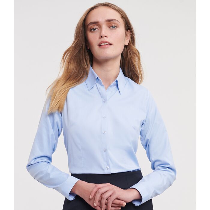 Russell Collection Ladies Long Sleeve Herringbone Shirt Thumbnail
